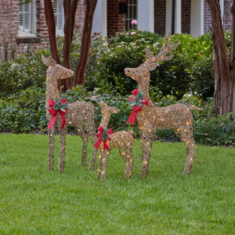 The Holiday Aisle Pre Lit Natural Rattan and Hemp Rope Reindeer Family Set of 3 Reviews Wayfair
